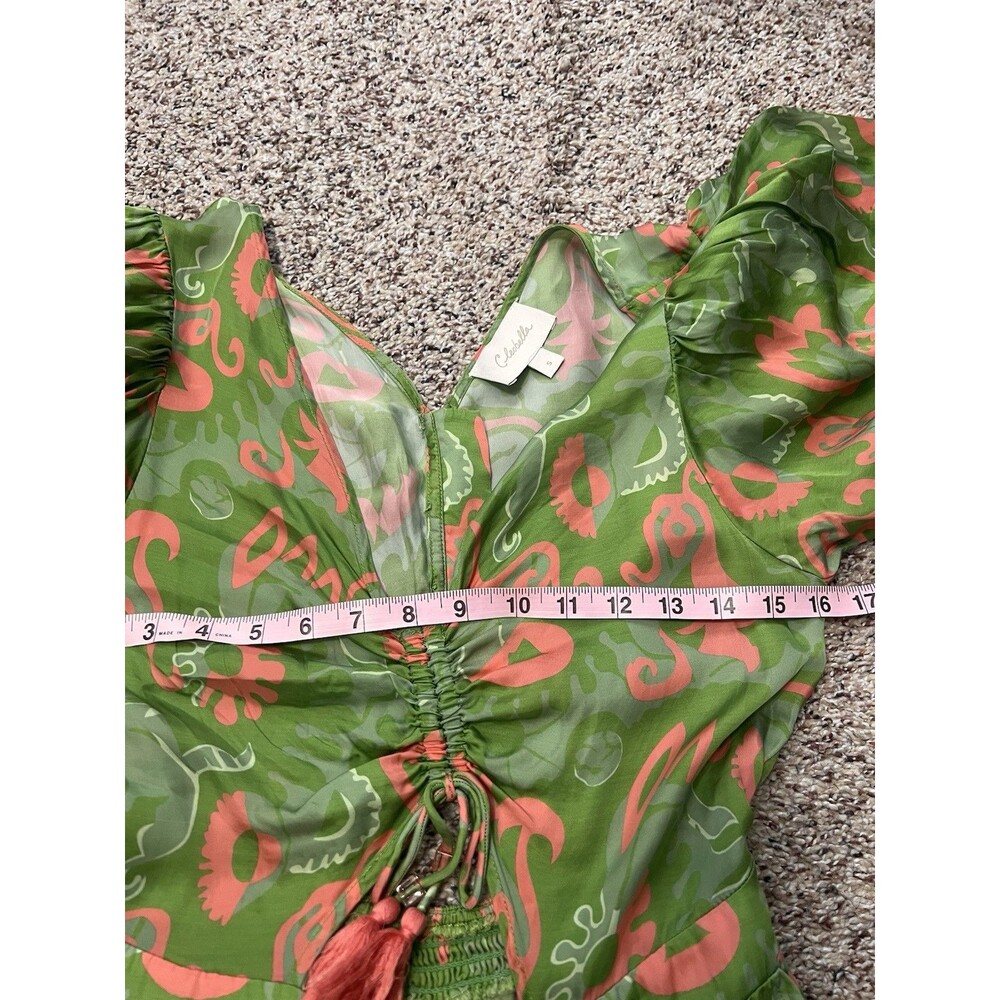 NWOT CLEOBELLA Claire Green Satin Jumpsuit Sz S Abstract Print Short Sleeve - Picture 12 of 13